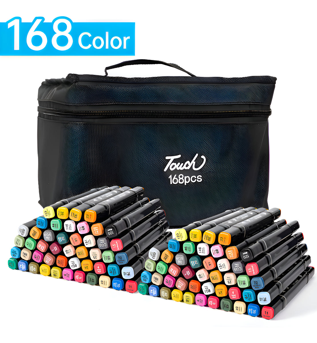 Conjunto de Canetas Ponta Dupla 168 marcadores Touch Duplex Base Alcohol