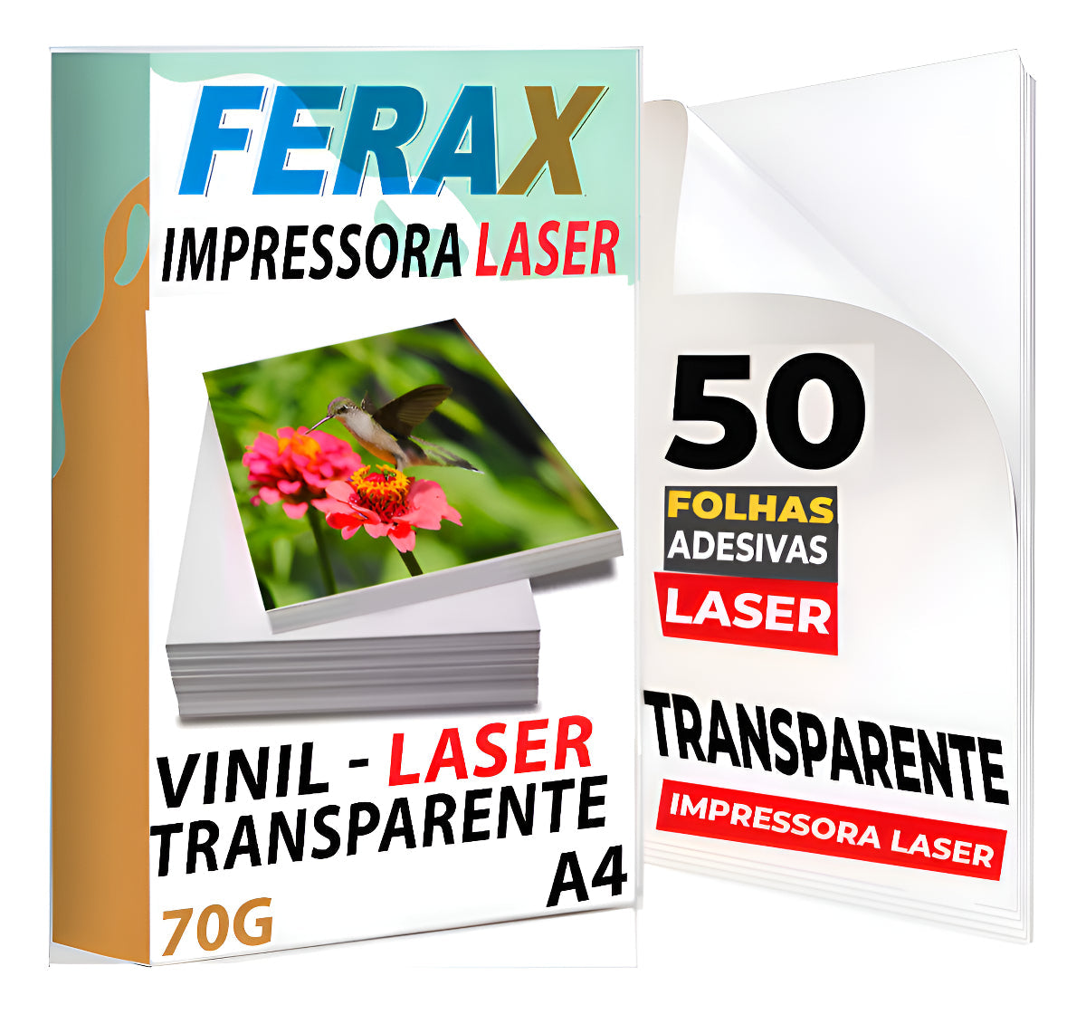 50 Vinil Adesivo Transparente 100% A4 - Impressora Laser