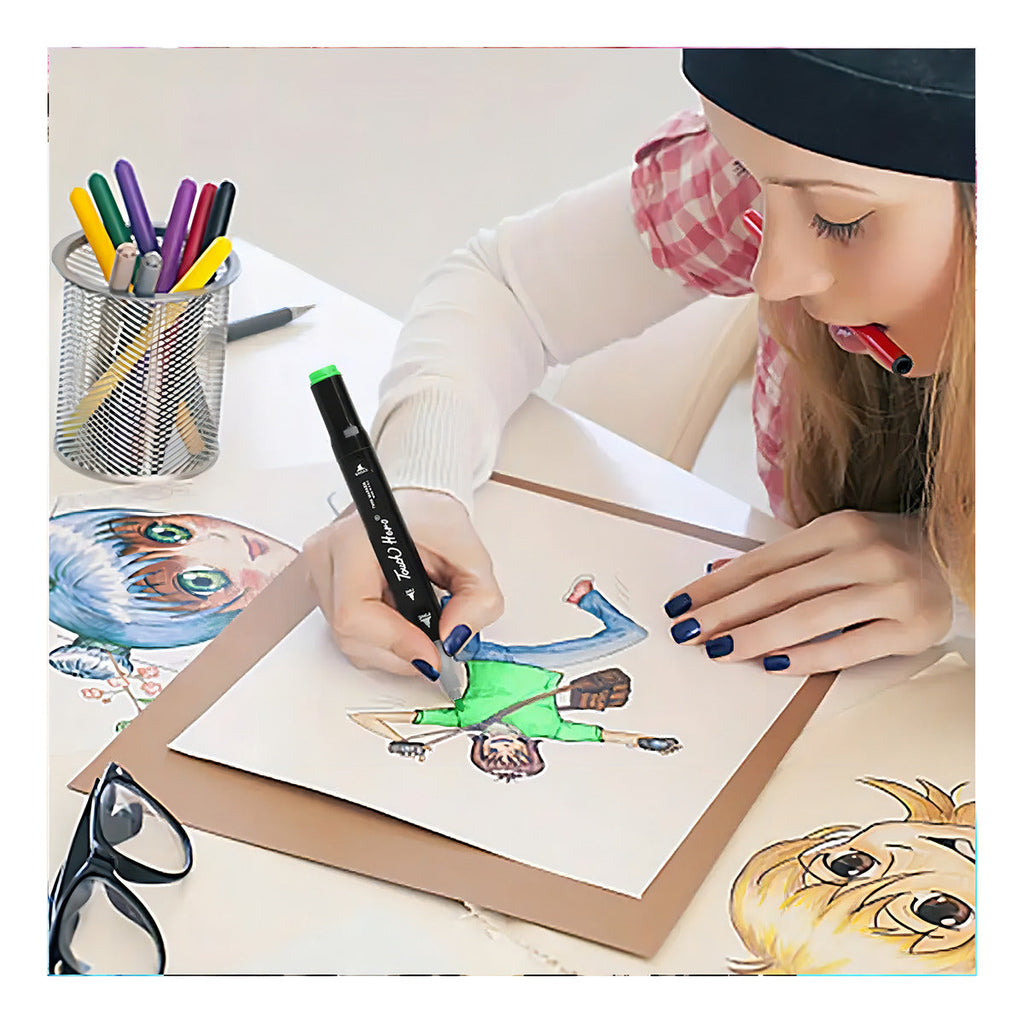 Conjunto de Canetas Ponta Dupla 168 marcadores Touch Duplex Base Alcohol