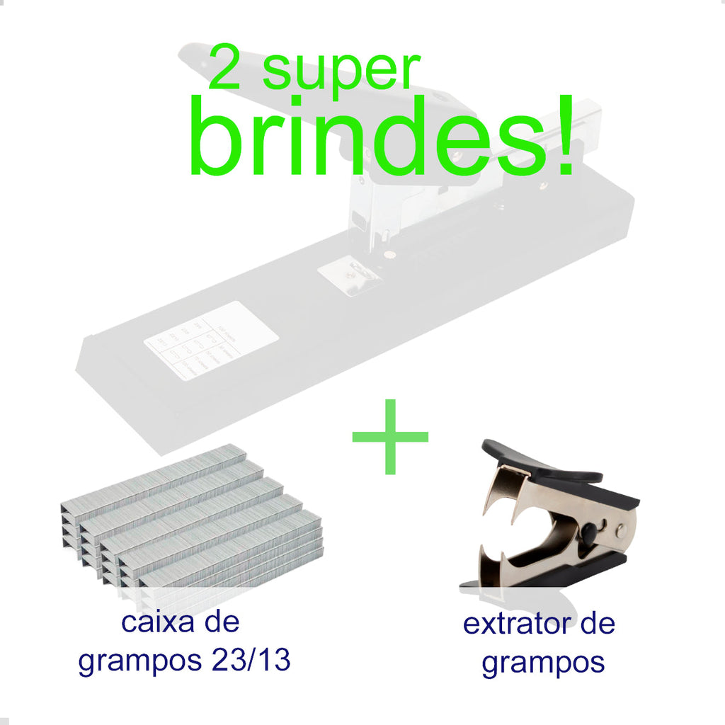 Grampeador Profissional 100 Folhas Reforçado Escritório Aço Com Grampo e Extrator