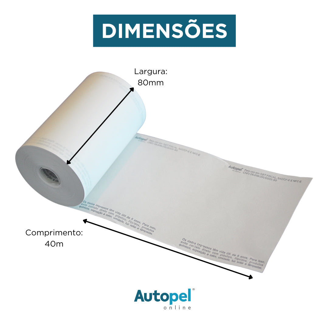 Autopel Caixa 30 Unidades Bobinas 80x40 40 metros Térmica Branco 44 g