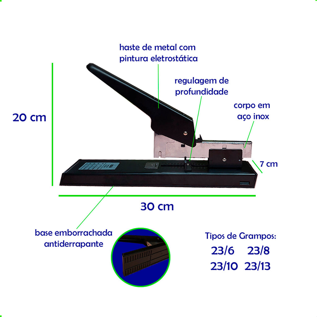 Grampeador Profissional 100 Folhas Reforçado Escritório Aço Com Grampo e Extrator