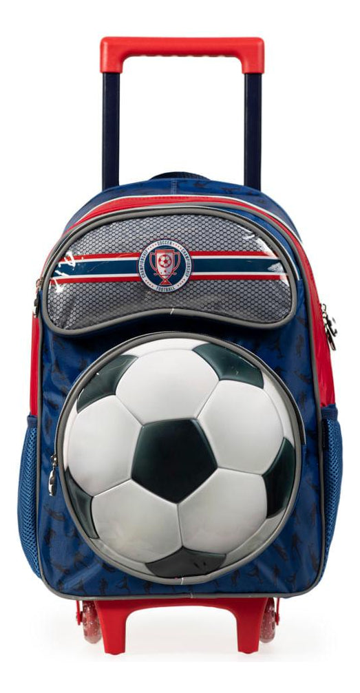 Mochila De Rodinha Infantil Masculina Futebol Azul Cor Azul-escuro