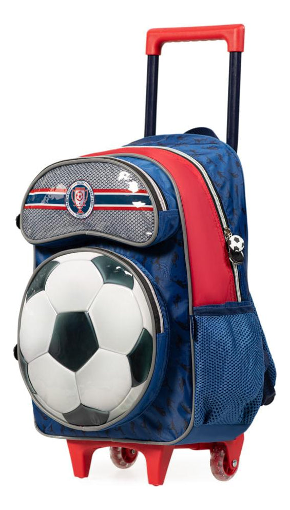 Mochila De Rodinha Infantil Masculina Futebol Azul Cor Azul-escuro