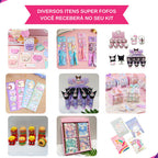 Kit 25 Itens Papelaria Fofa Kawaii Caixa Presente Criativo